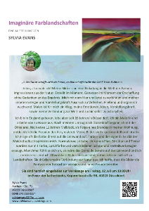 Flyer zur Kunstausstellung von Sylvia Evans mit abstrakten Landschaften.