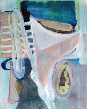 Abstraktes Gemälde, Blau, Rosa, Schwarz.